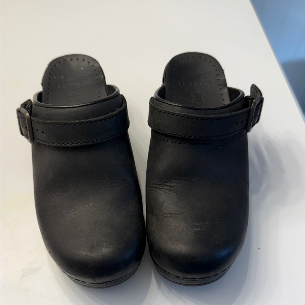 Dansko Black Leather Mules